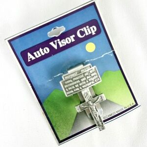 New w Tag Auto Car Visor Clip Crucifix Motorist Prayer Catholic CAMCO USA